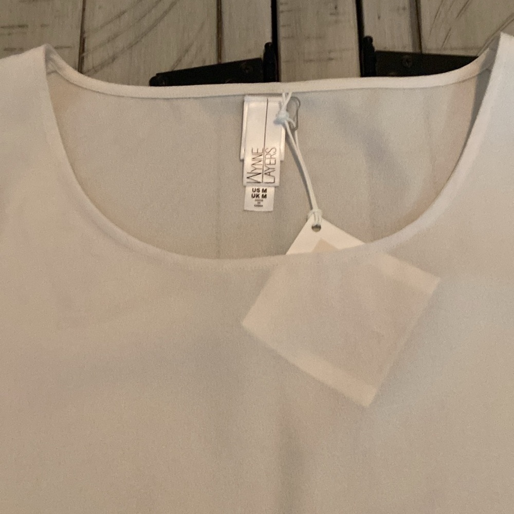 MarlaWynne Wynne Layers Crepe Georgette Shirttail Tank Top Canvas Ivory M New - Picture 5 of 13
